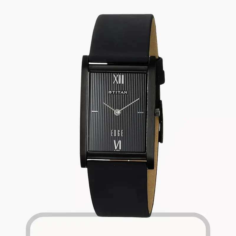 Titan Edge Slim Leather Strap Black Dial Watch for Men- 1043NL01